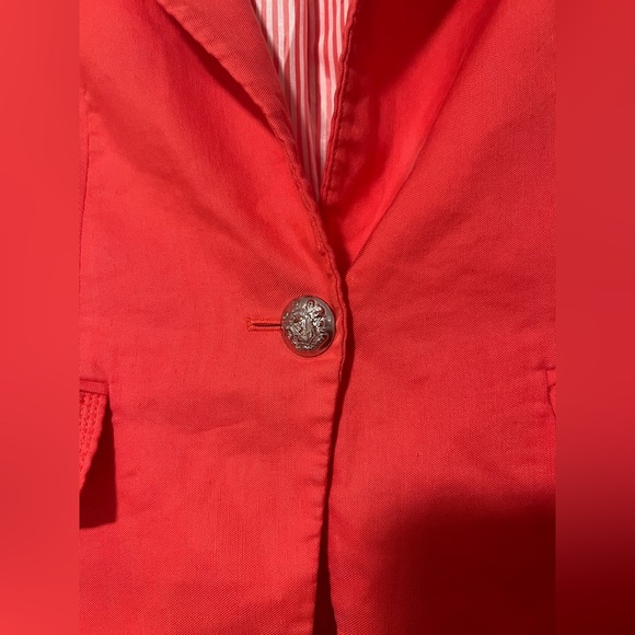 Veronica Beard $598 Linen Blend Sedgwick Blazer Red Orange Silver Buttons Preppy - Picture 6 of 10